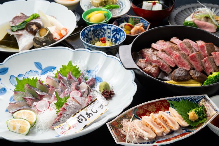 【三大味覚満喫】「関アジ」や「おおいた和牛」「豊のしゃも」といった、豊の国の味覚を満喫できます。