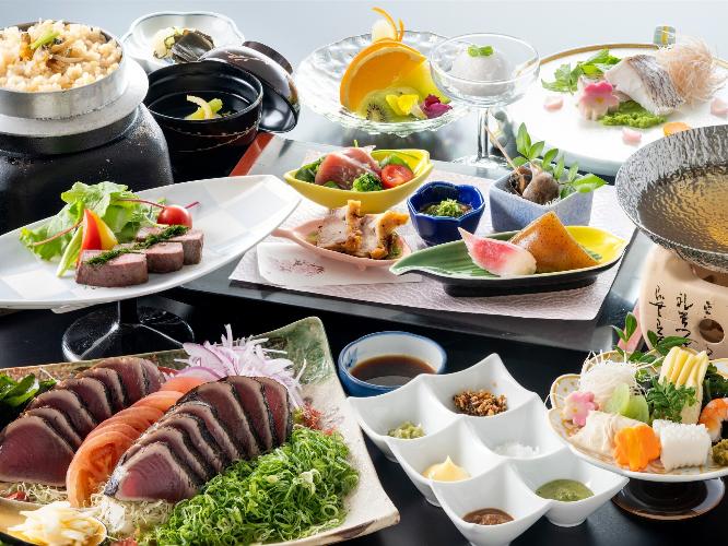 【旬彩物語／春風コース】初鰹の藁焼きタタキ7種味比べ！乙女鯛天日塩蒸しに和牛ローストなど土佐を堪能