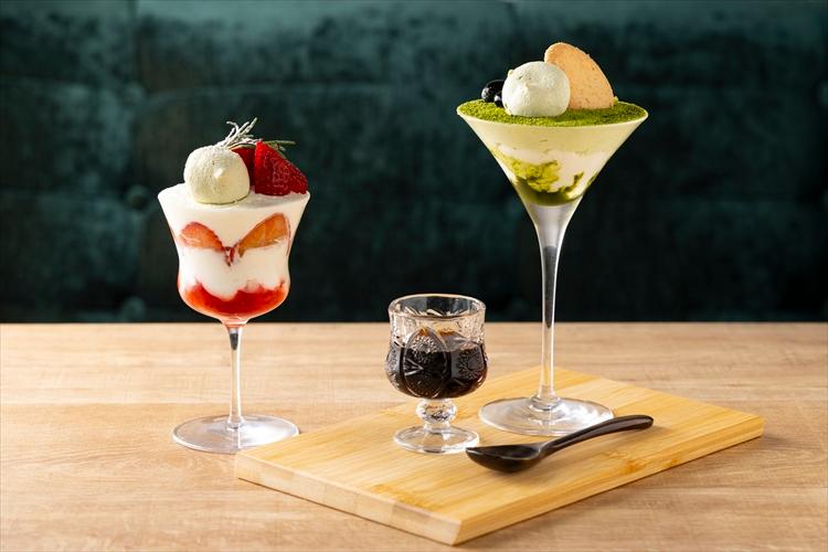 【バー】メニュー一例：  苺パフェ・抹茶ティラミスパフェ