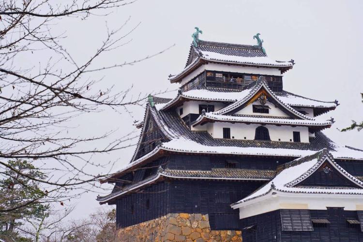 【松江城】松江城へは徒歩圏内。冬化粧をしたお城も見ものです。