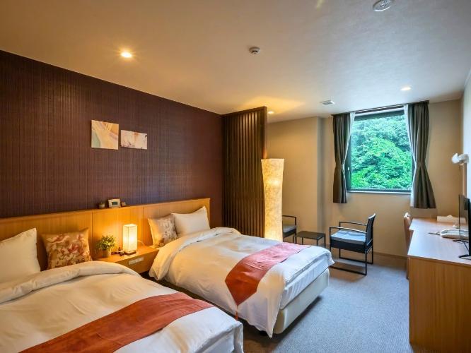 「和モダンツイン」あたたかな色味がとても落ち着く寛ぎの空間。