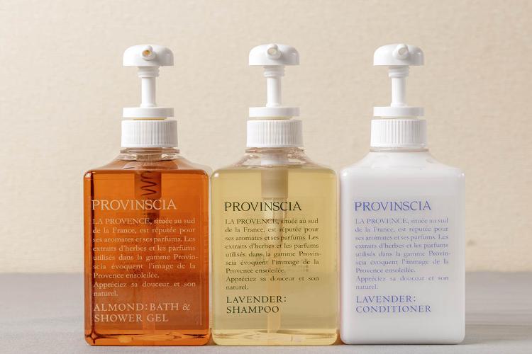 客室備品:シャンプー・コンディショナー・ボディジェル(ペリカン石鹸・プロヴァンシアシリーズ)