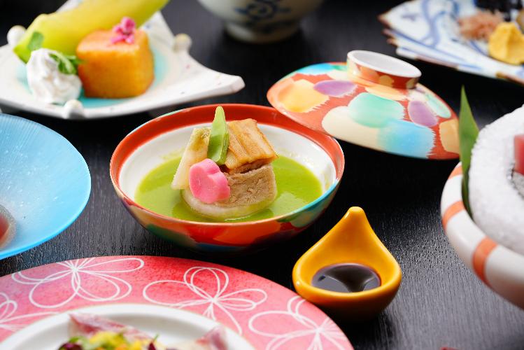 春の基本会席　焼蓮根豆腐うすい餡かけ