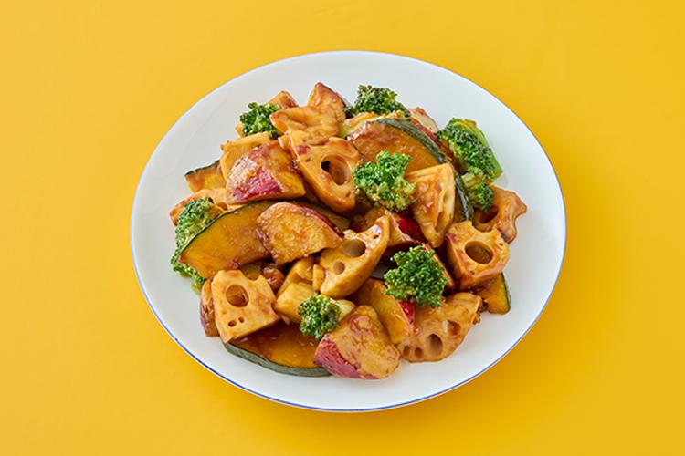 【秋野菜の照り焼き】さつまいもとかぼちゃ、れんこんを照り焼き風味で仕上げた、食感も楽しい秋のおかず